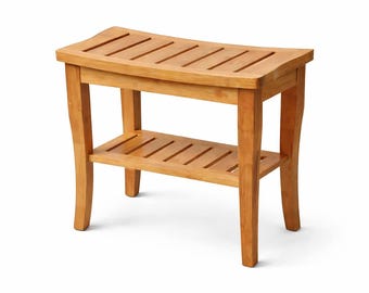 Bamboo Shower Bench with Shelf, Waterproof Spa Stool for Small Spaces