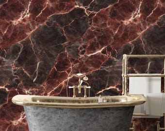Rosso Levanto Marble Wallpaper, Luxury Burgundy Peel & Stick Murals
