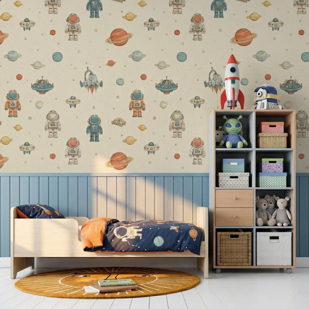 Space Wallpaper, Astronaut Mural, Planets Theme Kids Room Peel and ...