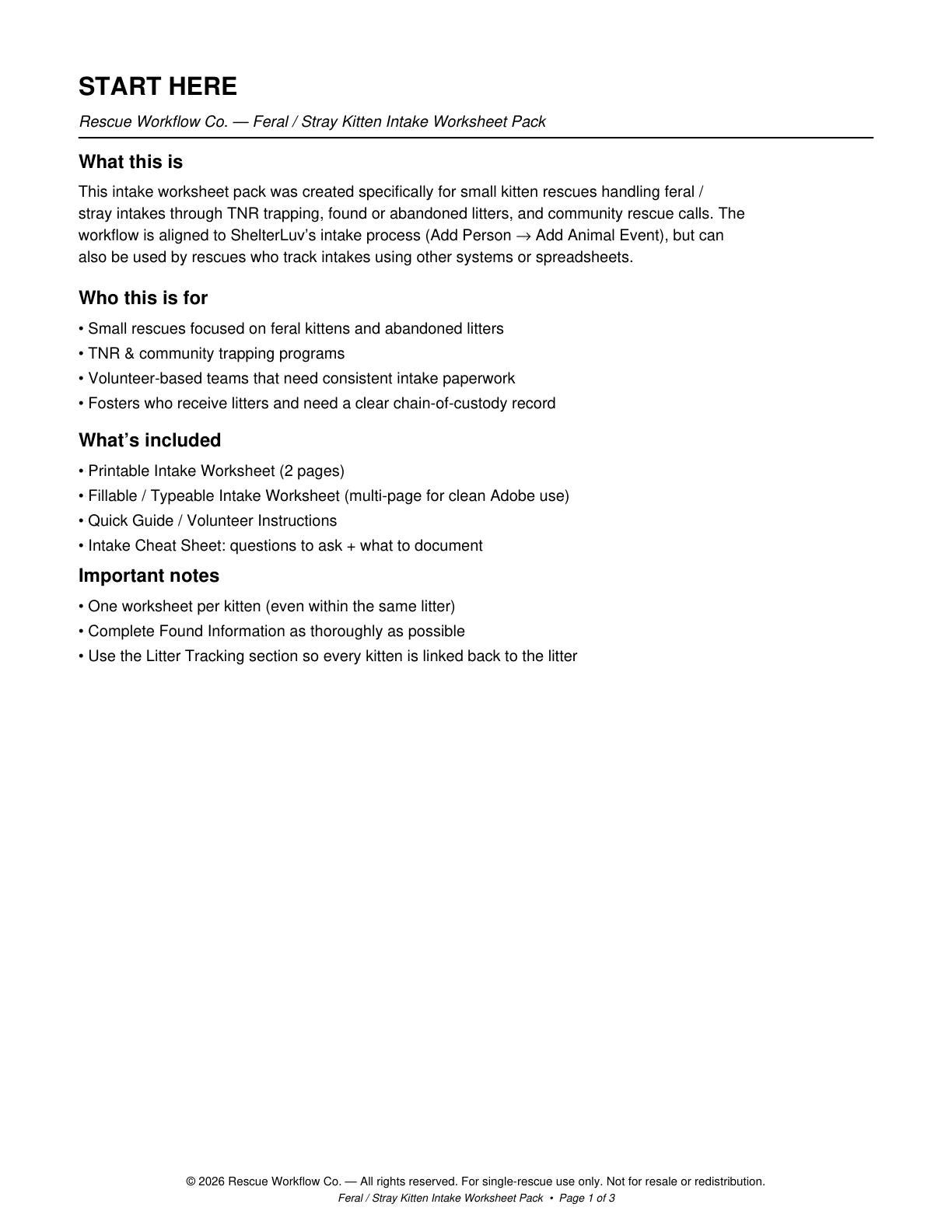 Feral/stray Kitten Rescue Intake Form | Shelterluv-compatible ...