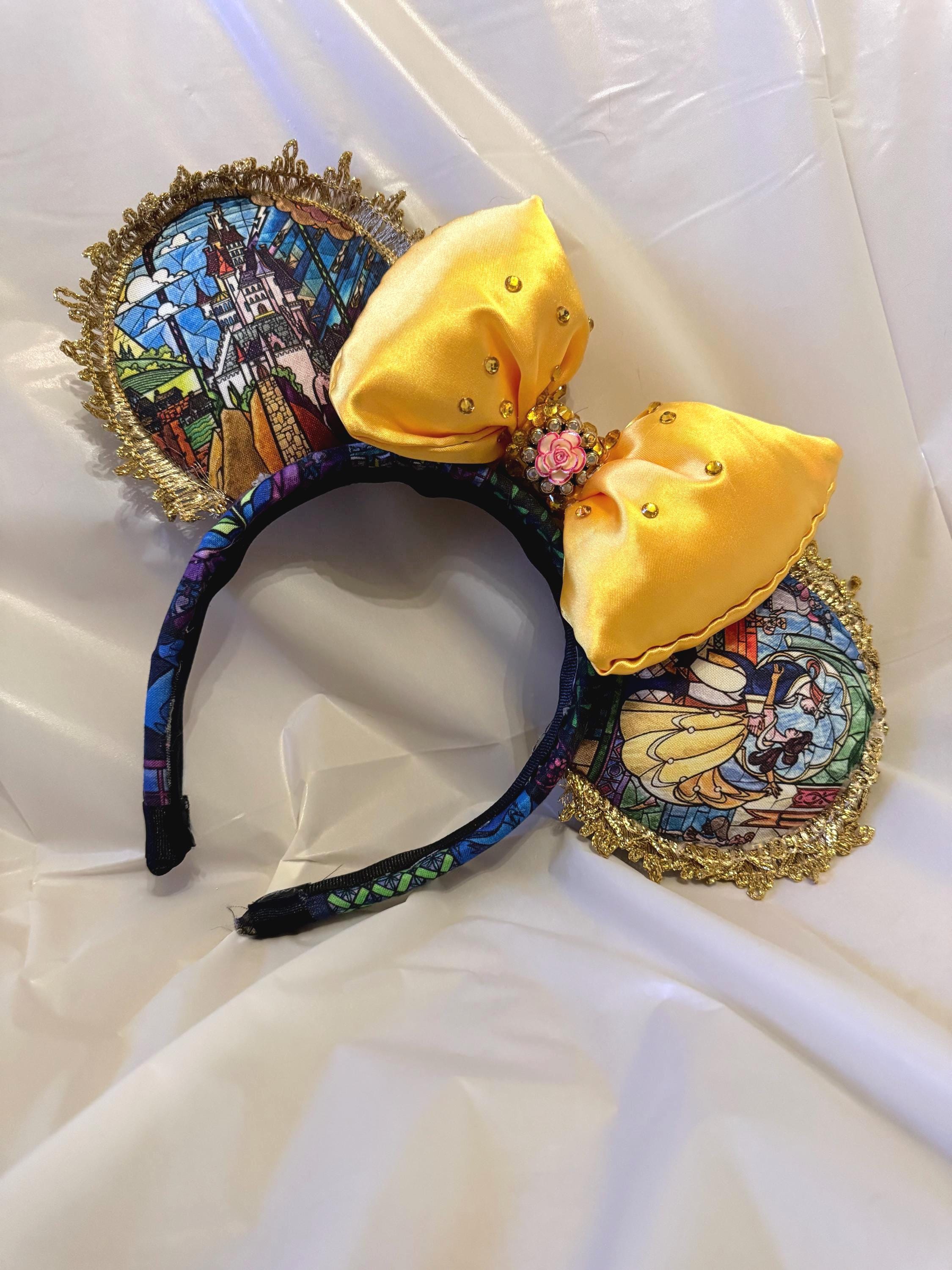 Beauty and the Beast Belle Mouse Ears Headband with Royal Blue Bow Amazon.com: RAZKO Sequin Mouse Ears Headband, Cinderella  main image 3