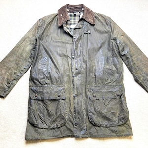 Vintage Wachsjacke Barbour Border – 80er 90er Jahre Made in England – Tartan-Futter C40