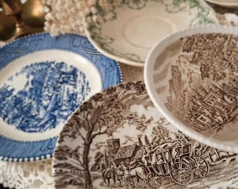 Vintage Mismatched Saucers, Choice of English Staffordshire Plates for Wall Decor