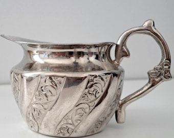 Vintage Silver Plated Creamer – Victorian Style Milk Jug, Ornate Handle, Cottage Chic Decor, Small Pitcher