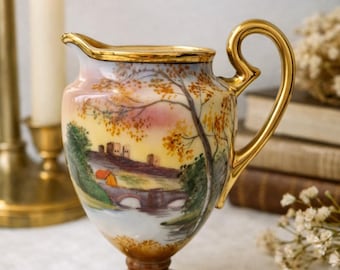 Vintage NIPPON Hand-painted Floral Porcelain Vase W/ Handles 11.5