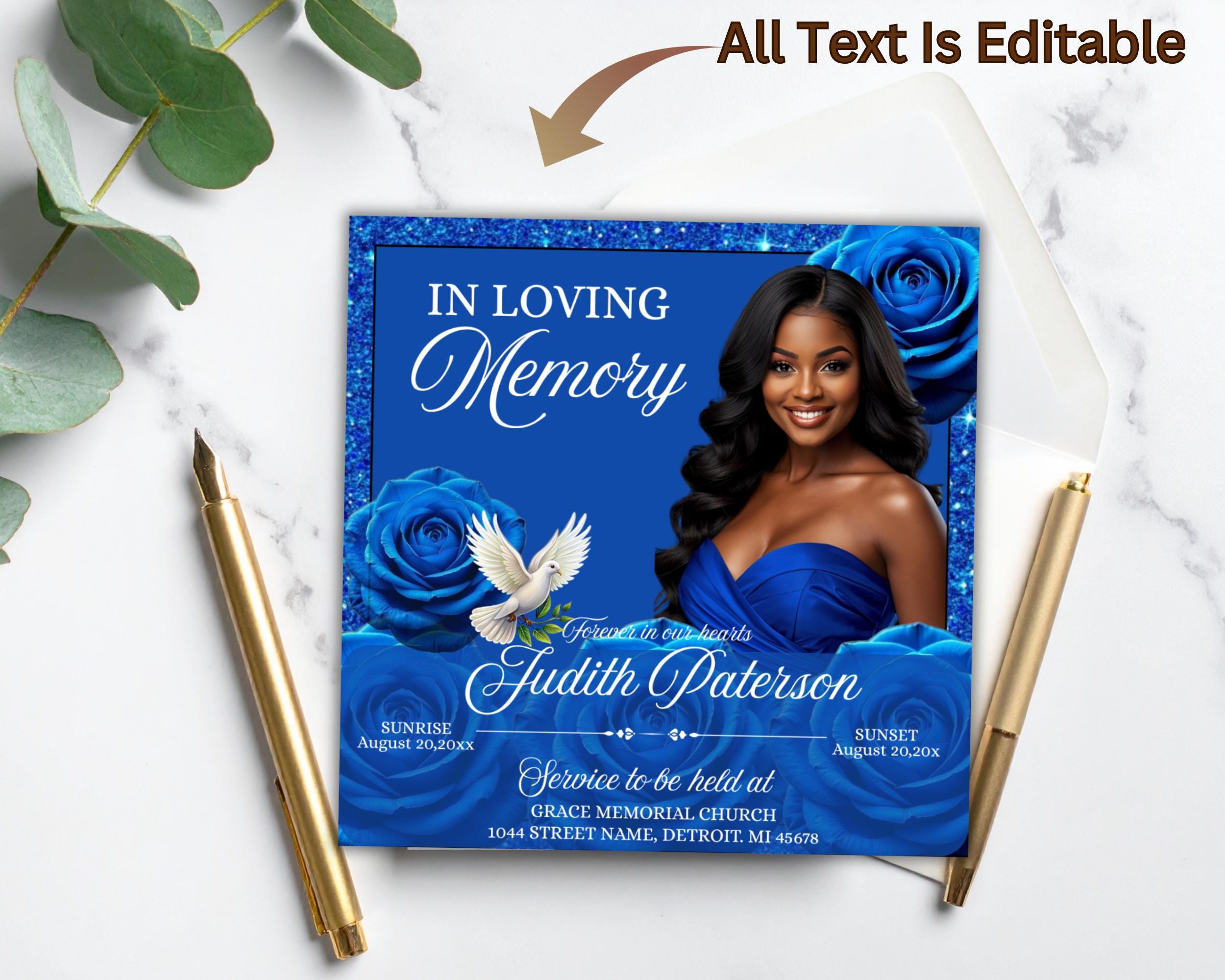 Royal Blue Roses Funeral Flyer | Memorial Service Program (digital ...