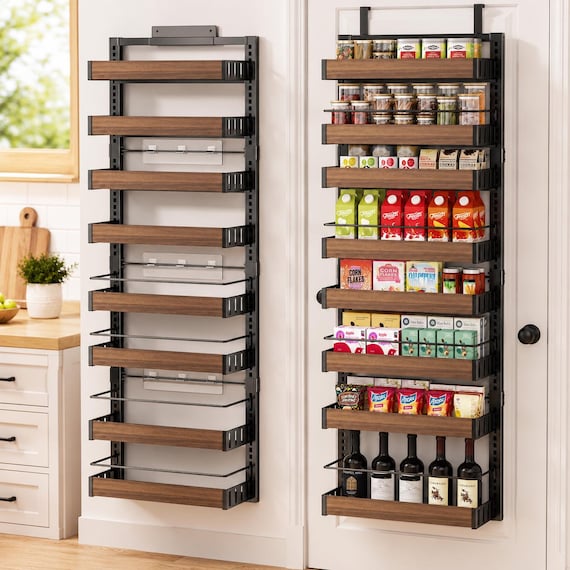 8 Tier Over Door Pantry Organizer Adjustable Wall Mount Spice Rack Storage Shelf