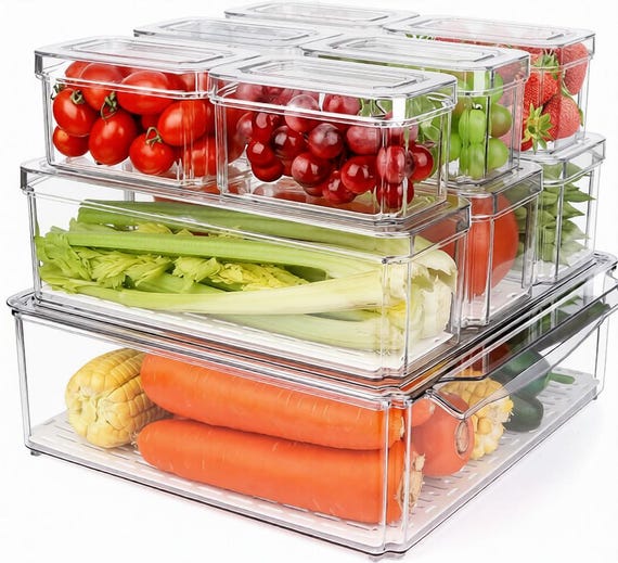 Clear Stackable 10 Pack  Fridge Organiser Bins, Pantry Storage Containers with Lids