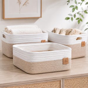 Cotton Rope Storage Baskets, Woven Shelf Organizer Bins (Set of 3)