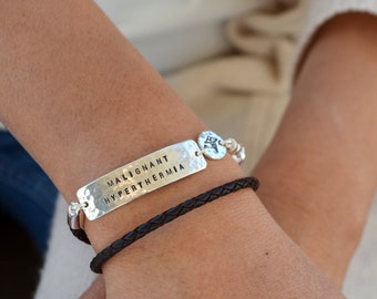 Medical Bracelet for Women - Two line - Two Charm - Personalized - Allergies - Emergencies