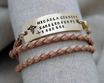 Allergy Alert Bracelet - Beautiful Leather Wrap Bracelet Personalized with your Info