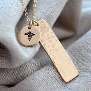 Vertical Two Charm Medical Alert Necklace Hidden Text Personalize image 1