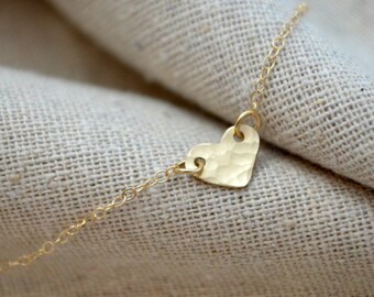 Solid 14K Gold Valentine Heart Necklace - Hand Stamped - Personalize