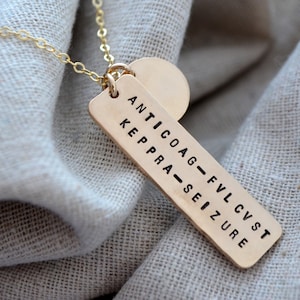 Vertical Two Charm Medical Alert Necklace Hidden Text Personalize image 3