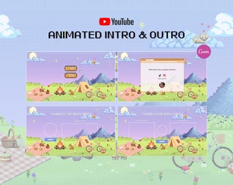 Animated Youtube Intro Youtube Outro Cozy Gamer Editable Canva Templates Pixel Art YT Animations