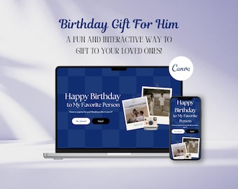 Modello di sito Web di compleanno Regali virtuali per il fidanzato Regali di compleanno unici Regalo digitale personalizzato