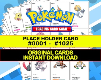 Pokedex Complete PLaceholder Cards (1 - 1025), Pokemon Pokedex Complete Trading Cards in English Names