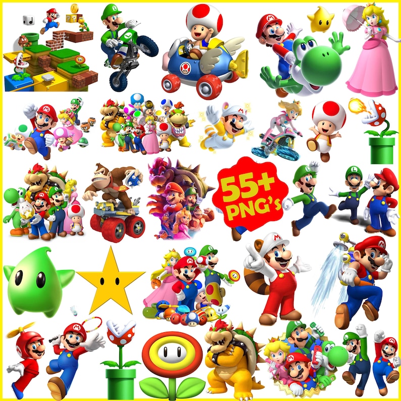 Pacchetto PNG di Super Mario Galaxy (Download digitale) Clipart di Mario, Maglietta di Mario PNG, Mario e amici, Mario PNG, Poster di Mario Super Mario Galaxy immagine 1