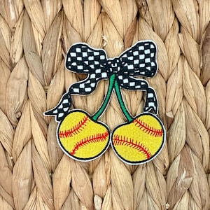 Thermocollant Softball Cerise avec noeud | Applique de sport Game Day