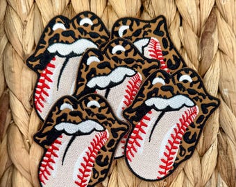 Leopard Baseball Lips Iron-On Patch | Game Day Sports Apparel Accessory