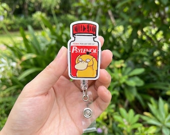 Funny Pain Relief Duck Acrylic Badge Reel, Meme Cartoon Duck Retractable ID Holder, Cute Parody Nurse Badge Clip Gift