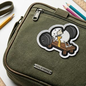 Funny Egg Gym Iron On Patch, Cracked Egg Weightlifting Embroidered Patch, Sarcastic Workout Motivation Badge for Gym Bags Fitness Humor Gift