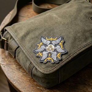 Biblical Angel Skull Iron On Patch, Seraphim Six Winged Skull Embroidered Patch, Gothic Dark Fantasy Art for Bags Jackets, Occult Alter Gift