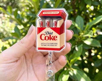Funny Diet Coke Acrylic Badge Reel, Meme Soda Retractable ID Holder, Cute Meme Badge Clip, Nurse Teacher Office Gift