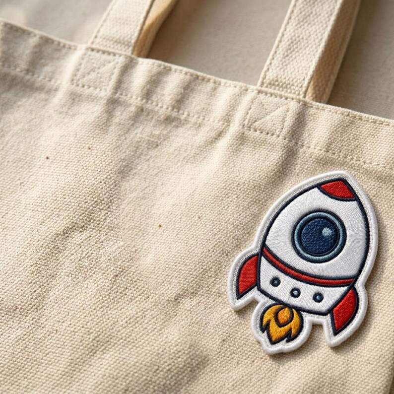 Cute Space Rocket Embroidered Patch, Cartoon Spaceship Iron on Patch ...