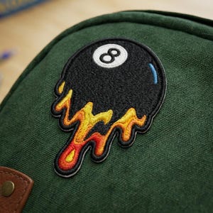 Melting 8 Ball Iron On Patch, Trippy Flaming Magic Eight Ball Embroidered Patch, Aesthetic Edgy Badge for Backpacks Jackets, Cool Gamer Gift