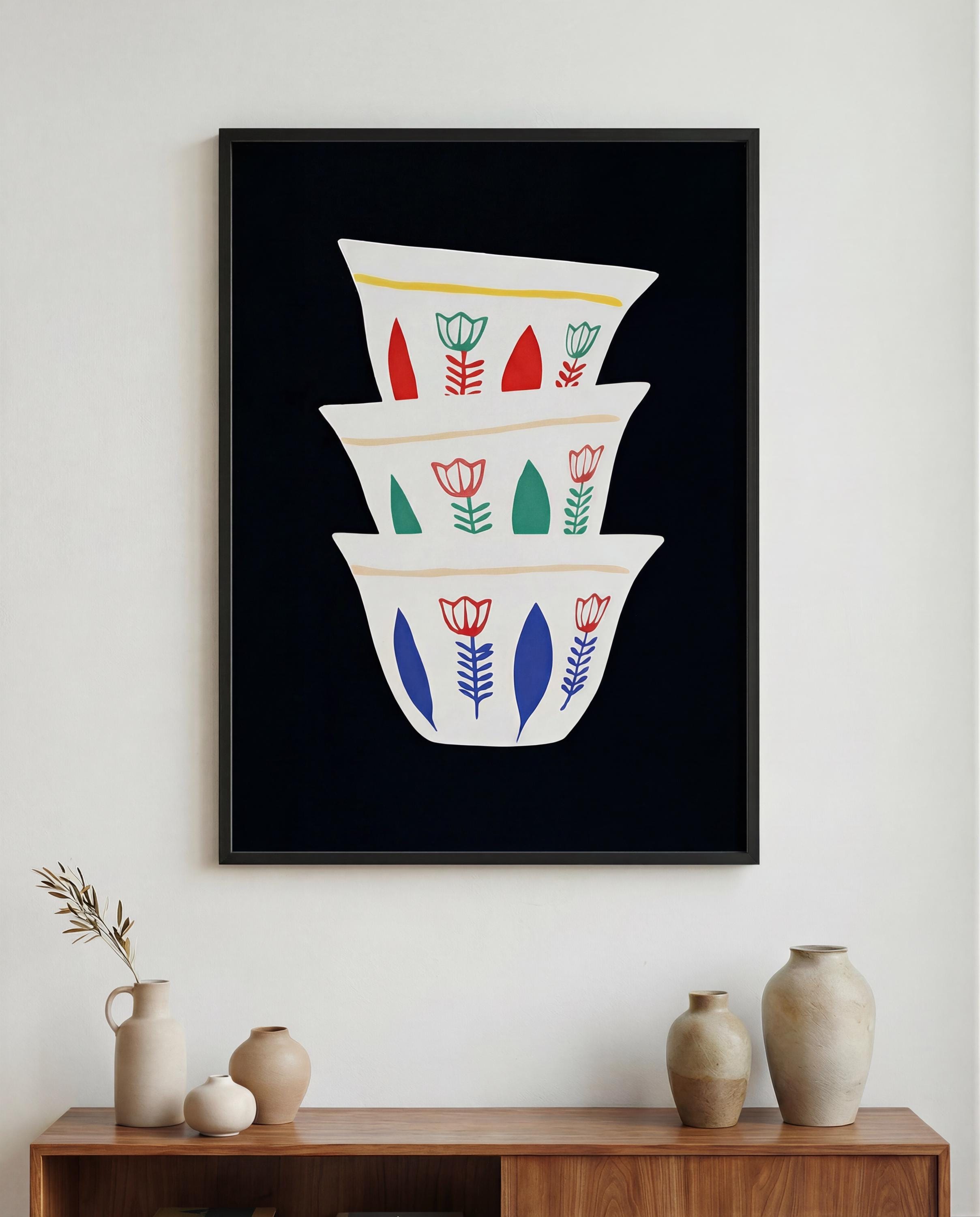 Lebanese Finjan Stack Art Print Arabic Coffee Cup Poster Minimalist 