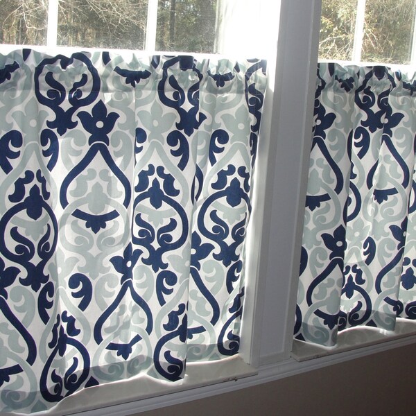 Light Blue Damask Curtains Etsy