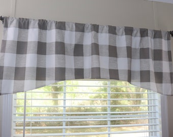 Premier Prints Ecru and White Buffalo Check Arch Shaped Valance 52" wide x 19" long Lined Taupe and White