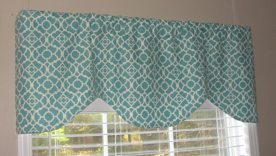 Waverly Lovely Lattice Aqua Scalloped Valance 52 Wide X Etsy
