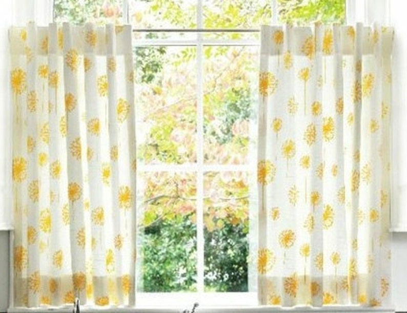 Cafe Curtain Set 80 Wide Yellow Dandelions with Back Etsy