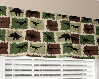 Window Valance Premier Prints Dinosaurs in Camouflage Animal Theme Valance 50" wide x 16" long Lined Green Tan Brown Black