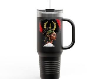 Taza de viaje con retrato afrocéntrico / Vaso térmico de 40 oz