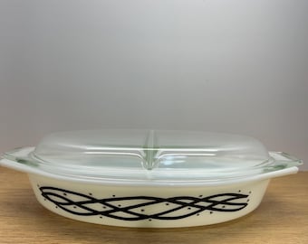 Vintage Pyrex Barbed Wire Divided Casserole Dish with Lid – 1958 Promotional Pattern