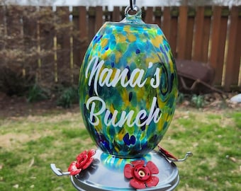 Comedero de cristal personalizado para colibríes – Decoración artística personalizada para el jardín