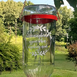 Personalized Glass Hummingbird Feeder Memorial Gift, When Angels Are Near Condolence Gift