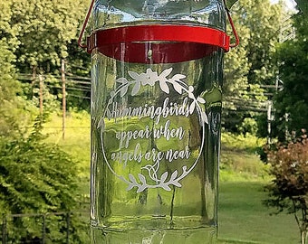 Glass Hummingbird Feeder, Hummingbird Bereavement Gift, When Angels Are Near Condolence Gift,