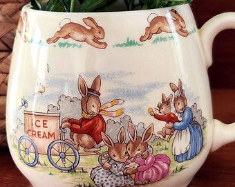 Taza vintage Bunnykins Royal Doulton: carrito de helados, conejo, regalo coleccionable