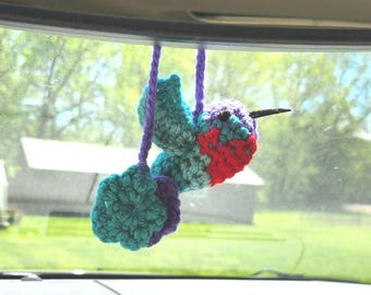 Crochet Hummingbird Car Hanging | Handmade Flowers Mirror Charm