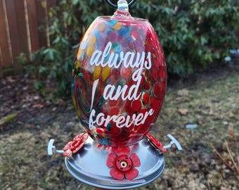 Comedero personalizado de cristal rojo para colibríes – Decoración artística personalizada para jardín