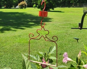 Hummingbird Swing with Ant Moat - Red Metal Garden Perch Feeder Accessory