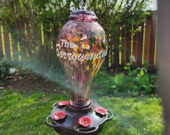 Small Handblown Hummingbird Feeder, Personalized Humming Bird Watching Gift