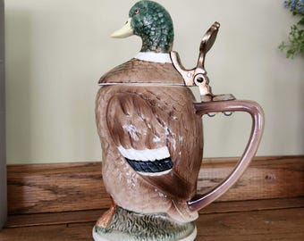 Vintage Mallard Duck Stein with Lid | Hachiya Brothers Japan Ceramic Collectible