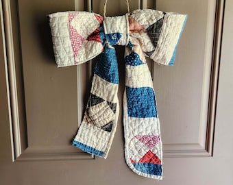 Large Bow Made from Vintage Quilt, Fabric Home Decor Accent