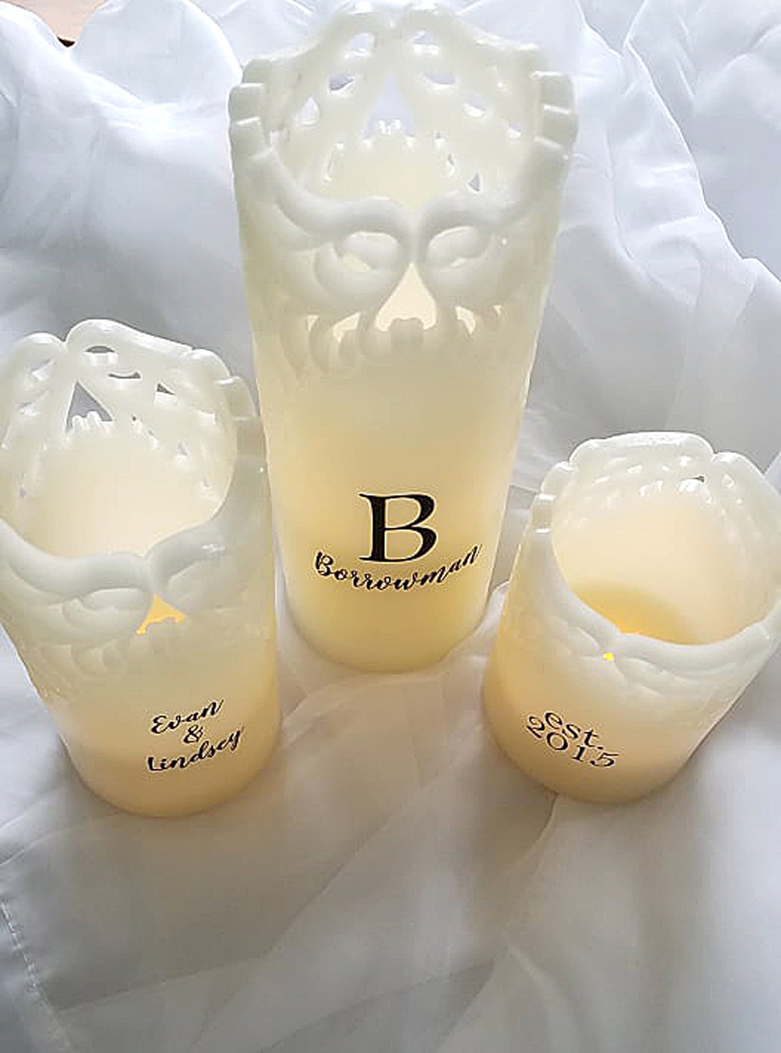 Personalized LED Battery Flameless Candle Set Pillar Candles Etsy