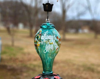 Comedero grande para colibríes soplado a mano, regalo de condolencia para quienes observan colibríes.